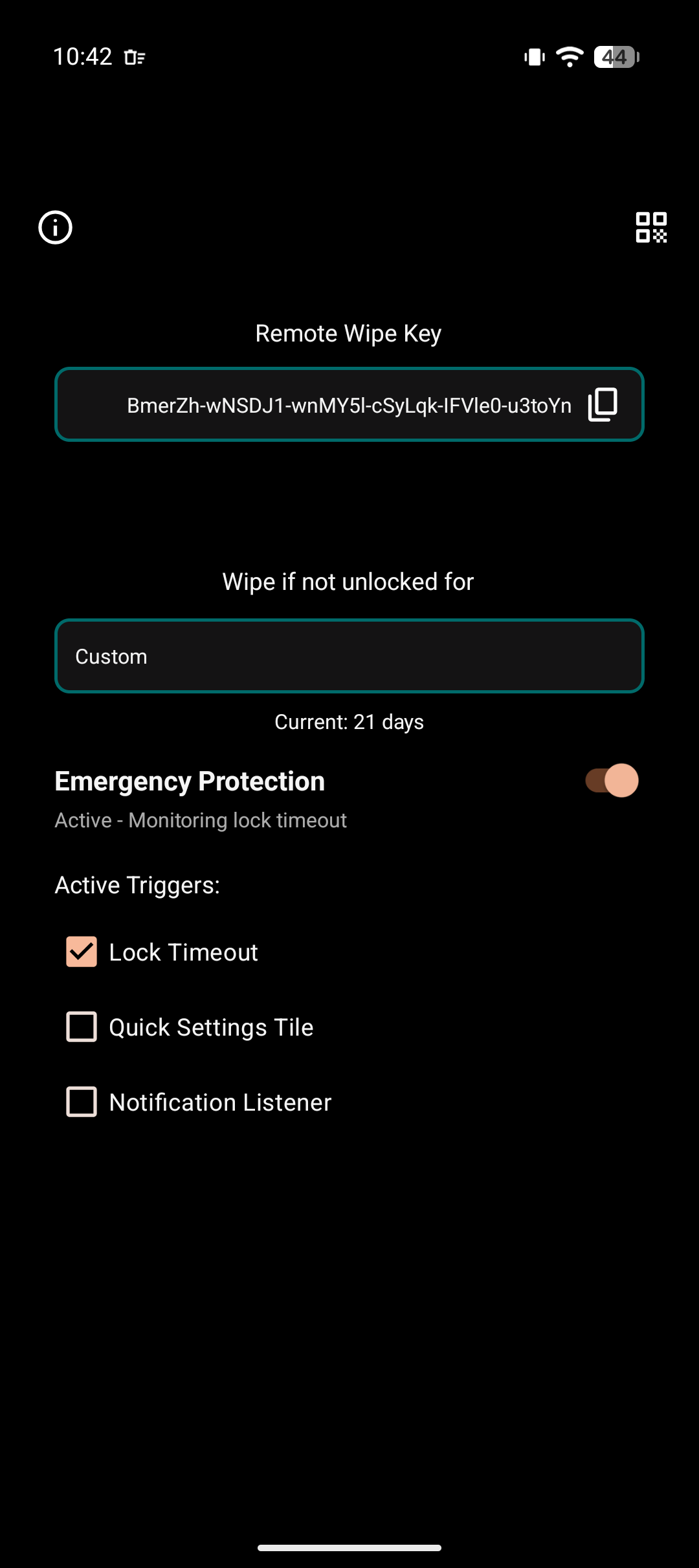 Timer configuration screen