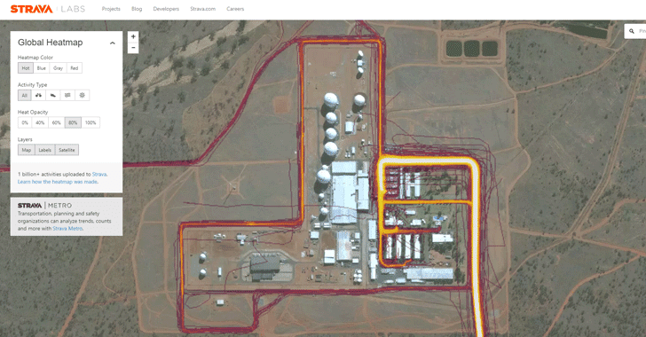 Strava heatmaps exposing secret military base locations